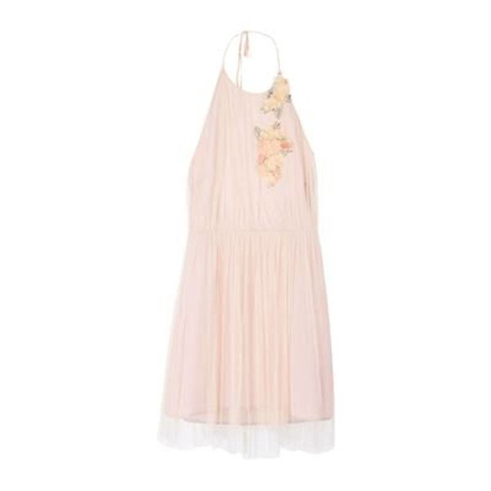 Atos Lombardini pink tulle halter tie neck dress floral applique NWT womens 10